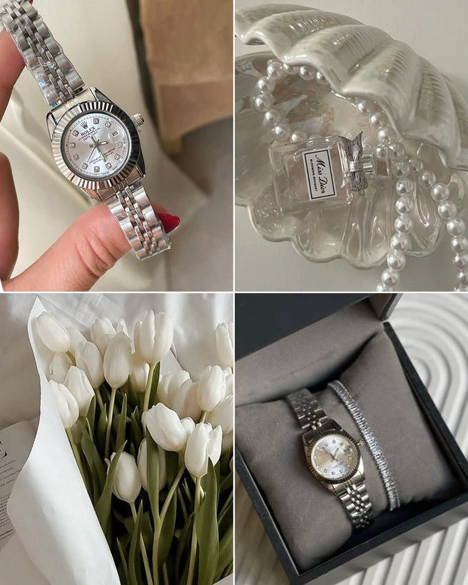 ساعت مچی زنانه رولکس صفحه نقره ای
